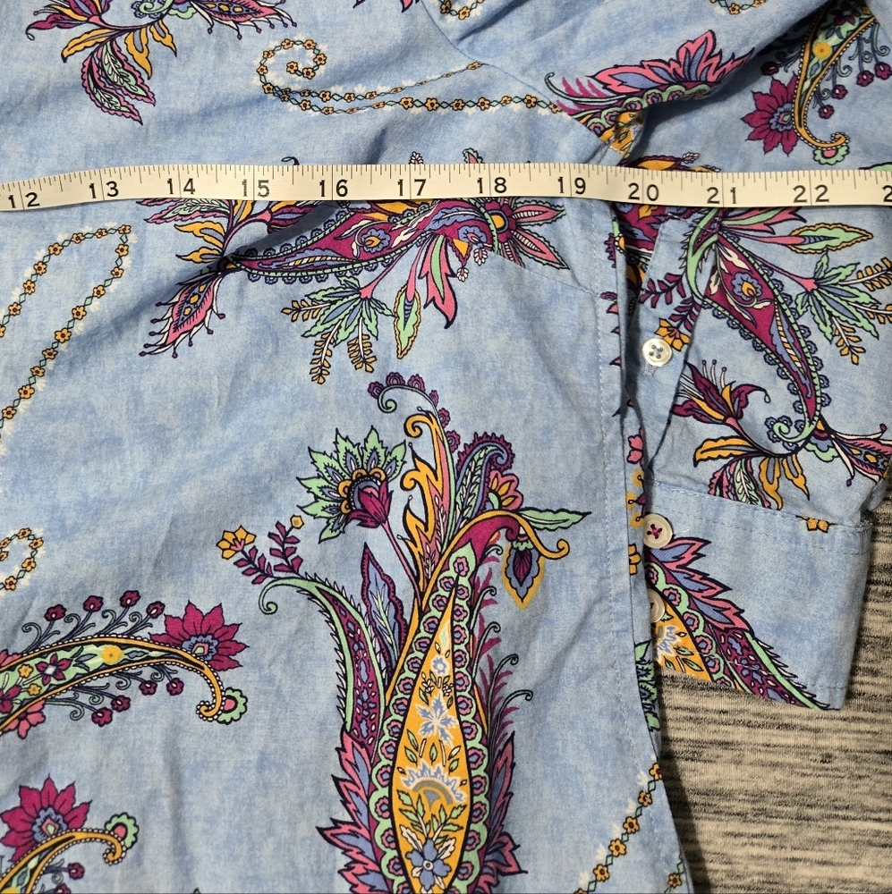 Talbots 100% Cotton Button Down Front Swirly Paisley Long Sleeve Shirt - Size XL - Picture 6 of 10